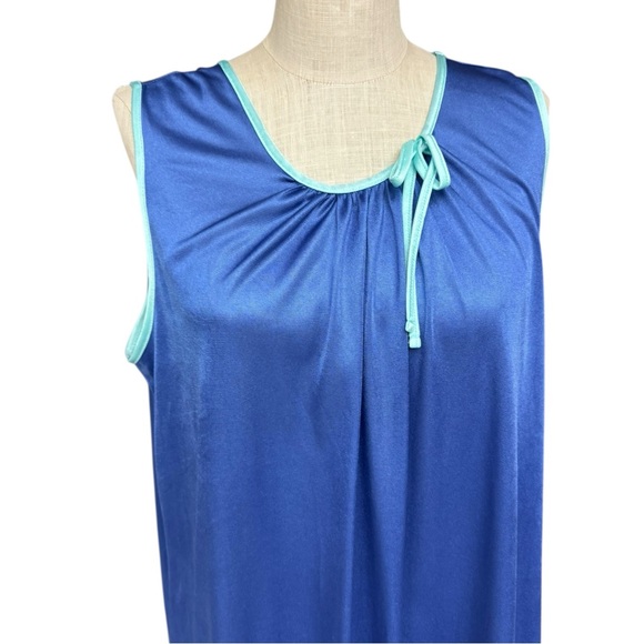 Vintage Blue Nylon Maxi Dress Sleeveless Lounge Nightgown L/XL Retro Sleepwear - Picture 7 of 10
